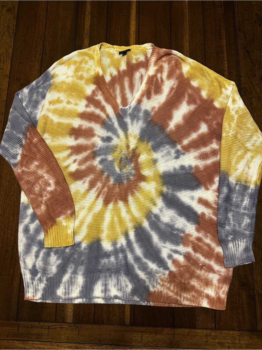 torrid Tie-Dye V-Neck Sweater in Yellow, Blue & Brown